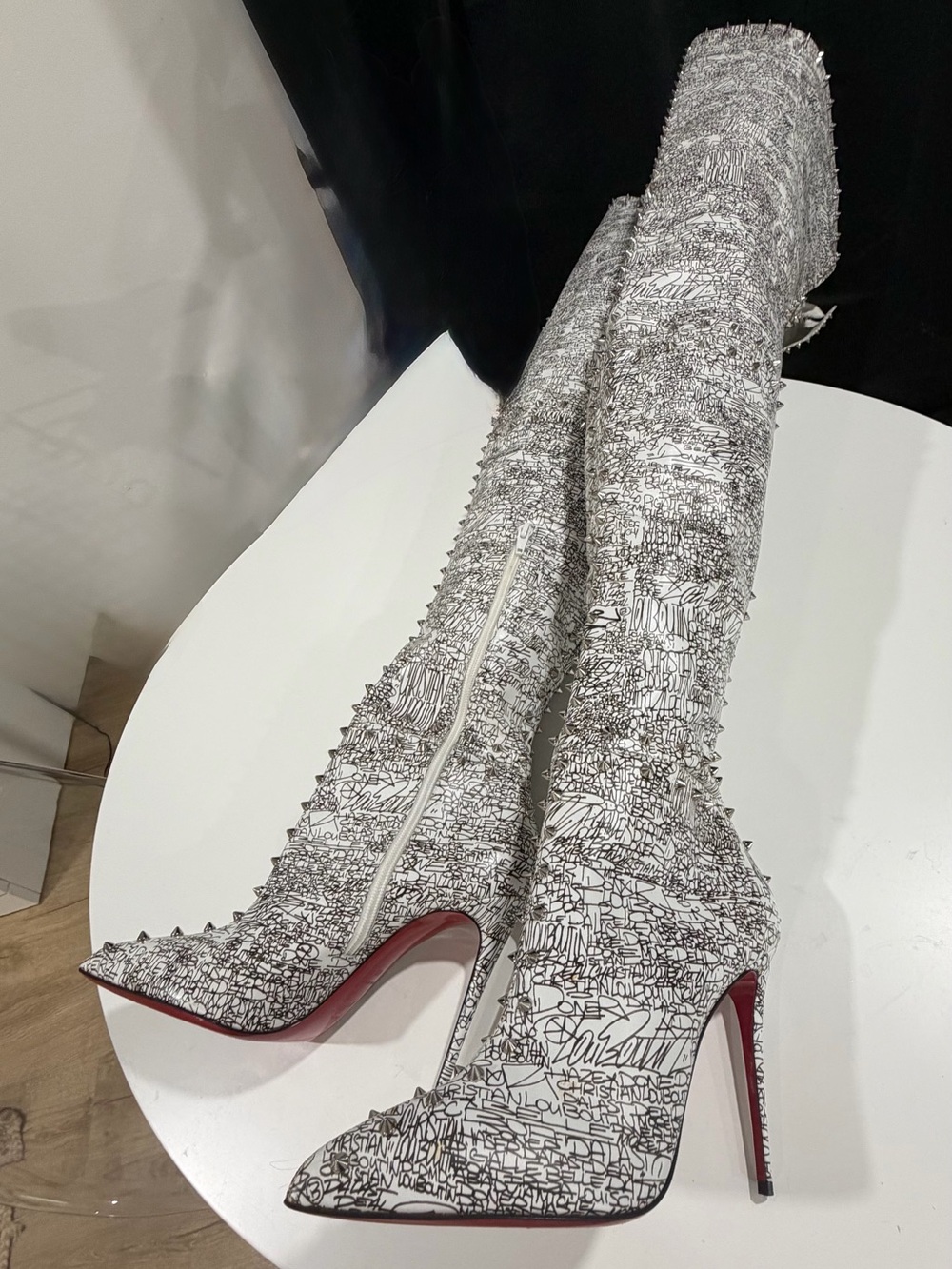 Christian Louboutin Metrolisse black white thigh high boots women's 9 or 40 - Picture 10 of 16